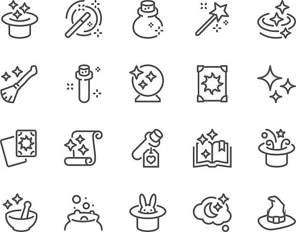 Line Magic Icons Simple Set of Magic Related Vector Line Icons. Contains such Icons as Magic Hat, Wand, Spell Book, Effect and more. Editable Stroke. 48x48 Pixel Perfect. magician stock illustrations