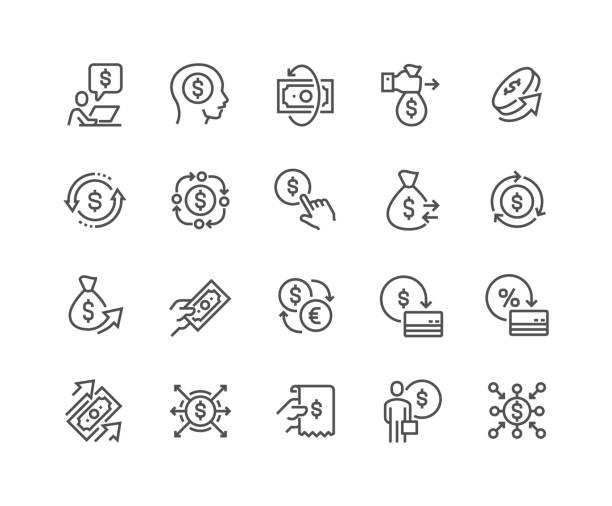 linie geld bewegung icons - ankunft stock-grafiken, -clipart, -cartoons und -symbole