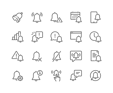 Simple Set of Notification Related Vector Line Icons. 
Contains such Icons as Mute, Notice, Notification Bell and more. Editable Stroke. 48x48 Pixel Perfect.