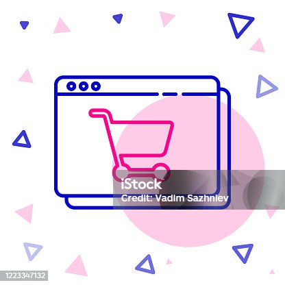 istock Line Online shopping on screen icon isolated on white background. Concept e-commerce, e-business, online business marketing. Colorful outline concept. Vector Illustration 1223347132