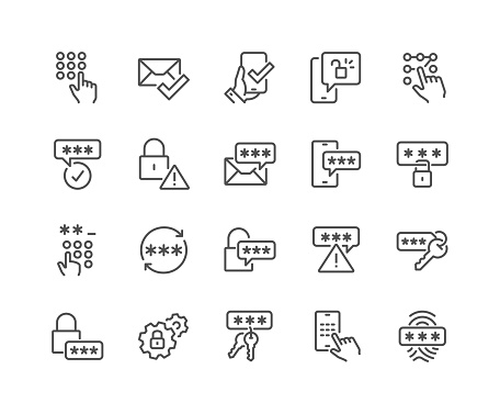 Simple Set of Password Related Vector Line Icons. 
Contains such Security Alert, Key, Autorization and more. Editable Stroke. 48x48 Pixel Perfect.