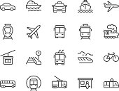 Simple Set of Public Transport Related Vector Line Icons. Contains such Icons as Taxi, Train, Tram and more. Editable Stroke. 48x48 Pixel Perfect.