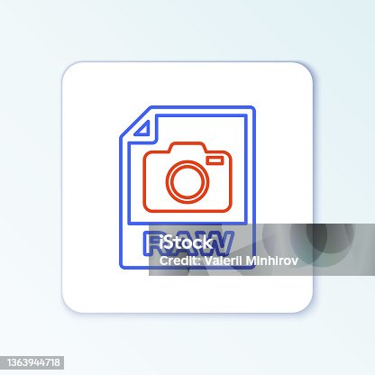 istock Line RAW file document. Download raw button icon isolated on white background. RAW file symbol. Colorful outline concept. Vector 1363944718