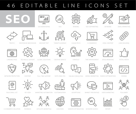 Simple Set of SEO Related Vector Line Icons
