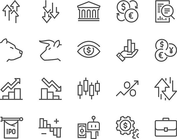 Line Stock Market Icons Simple Set of Stock Market Related Vector Line Icons. Contains such Icons as Gainers, Loosers, Bear, Bull, IPO, Currency Exchange and more Editable Stroke. 48x48 Pixel Perfect. defeat stock illustrations