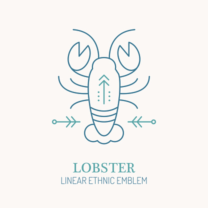 Line style seafood emblem - lobster illustration.
