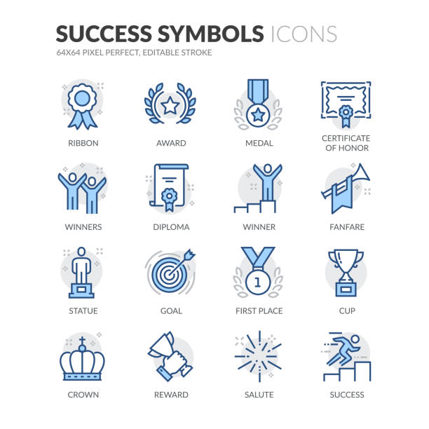 Line Success Icons Simple Set of Success Related Vector Line Icons. 
Contains such Icons as Ribbon, Winner, Reward and more.
Editable Stroke. 64x64 Pixel Perfect. award icons stock illustrations