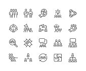 Simple Set of Team Work Related Vector Line Icons. Contains such Icons as Collaboration, Research, Meeting and more. Editable Stroke. 48x48 Pixel Perfect.