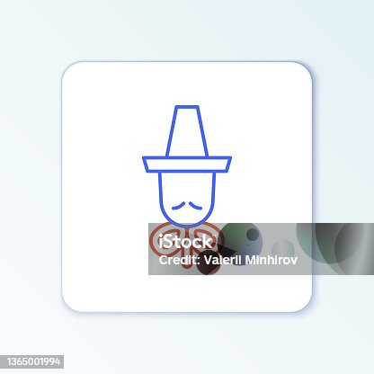 istock Line Traditional korean hat icon isolated on white background. Colorful outline concept. Vector 1365001994