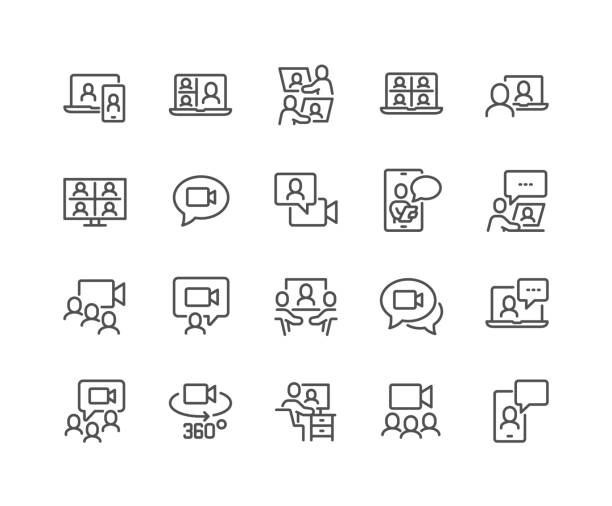 Line Video Conference Icons Simple Set of Video Conference Related Vector Line Icons. 
Contains such Icons as Group Chat, 360 Degree View Camera, Video Call and more. Editable Stroke. 48x48 Pixel Perfect. video conference stock illustrations