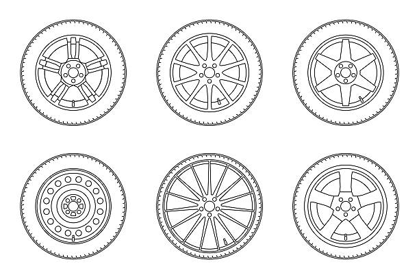 Line wheels set. Auto wheels line icons. Vector thin line illustration of different wheels. truck drawings stock illustrations