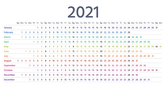 linear calendar 2021 2021 Linear Calendar Vector Illustration Yearly Calender Planner Stock Illustration Download Image Now Istock linear calendar 2021