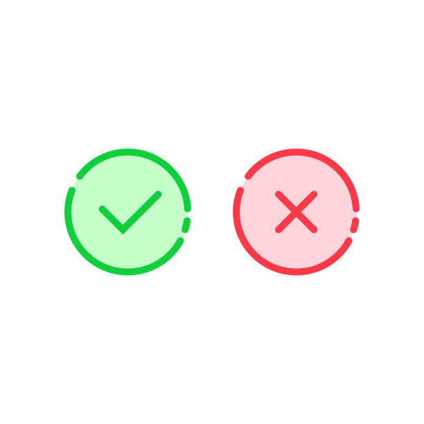 linear check mark icon like tick and cross linear check mark icon like tick and cross. concept of approve or disapprove round button and consumer ui. simple flat trend modern thin line graphic illustration design on white background imitation stock illustrations