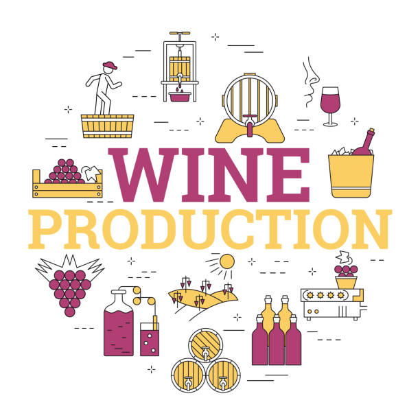 ilustrações de stock, clip art, desenhos animados e ícones de linear concept of wine - template - technology picking agriculture