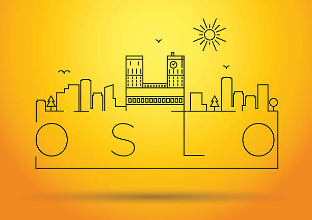 linear oslo city silhouette mit schriftzug - oslo stock-grafiken, -clipart, -cartoons und -symbole