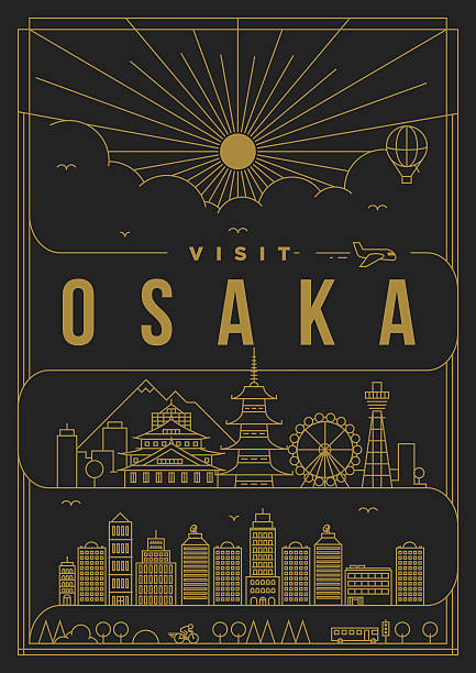ilustrações de stock, clip art, desenhos animados e ícones de linear travel new york poster design - osaka