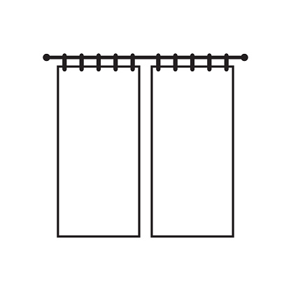 Linear window icon with curtain, simple modern design. Vector illustration.