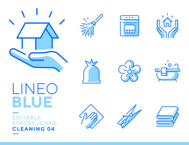Lineo Blue - Cleaning and Housework line icons Vector icons - Adjust stroke weight - Expand to any size - Change to any color blue icons stock illustrations