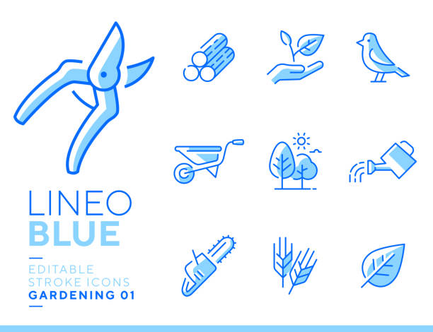 Lineo Blue - Gardening and Seeding line icons Vector icons - Adjust stroke weight - Expand to any size - Change to any color blue icons stock illustrations