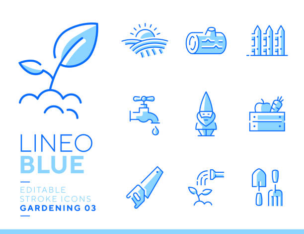 Lineo Blue - Gardening and Seeding line icons Vector icons - Adjust stroke weight - Expand to any size - Change to any color blue icons stock illustrations