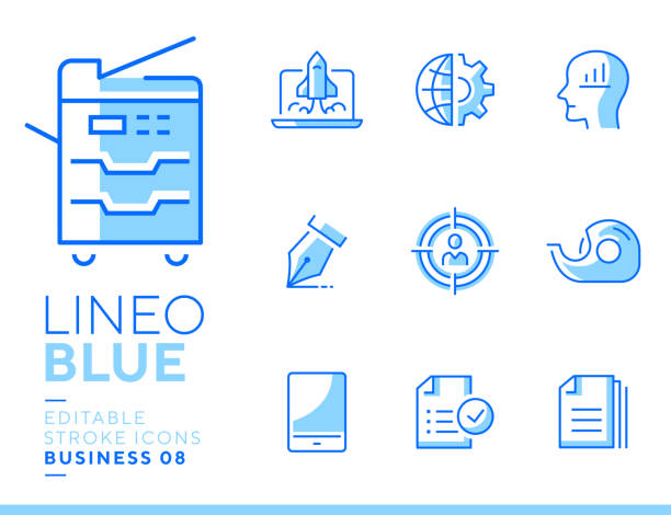 Lineo Blue - Office and Business line icons Vector icons - Adjust stroke weight - Expand to any size - Change to any color blue icons stock illustrations