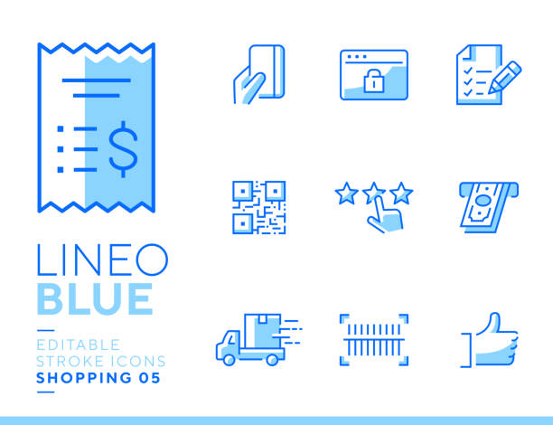 Lineo Blue - Shopping and E-commerce line icons Vector icons - Adjust stroke weight - Expand to any size - Change to any color blue icons stock illustrations