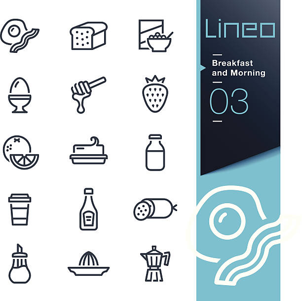 stockillustraties, clipart, cartoons en iconen met lineo - breakfast and morning outline icons - chorizo