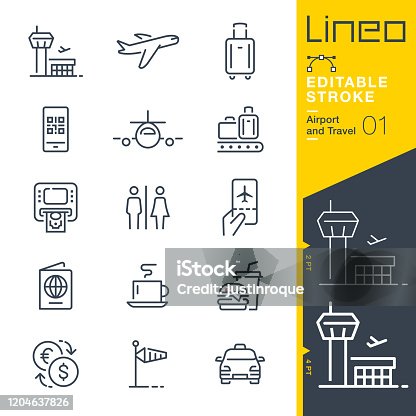 istock Lineo Editable Stroke - Airport and Travel outline icons 1204637826