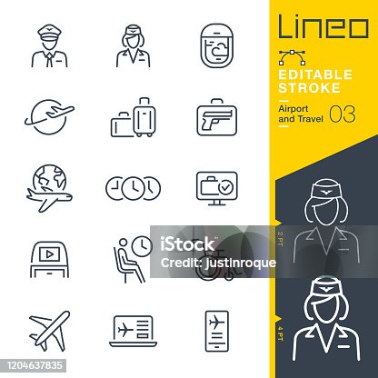 istock Lineo Editable Stroke - Airport and Travel outline icons 1204637835