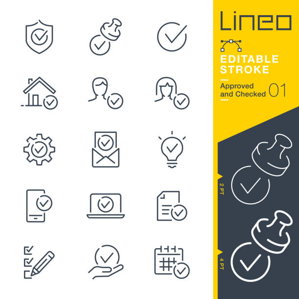 Lineo Editable Stroke - Approved and Checked outline icons Vector icons - Adjust stroke weight - Expand to any size - Change to any colour accuracy stock illustrations