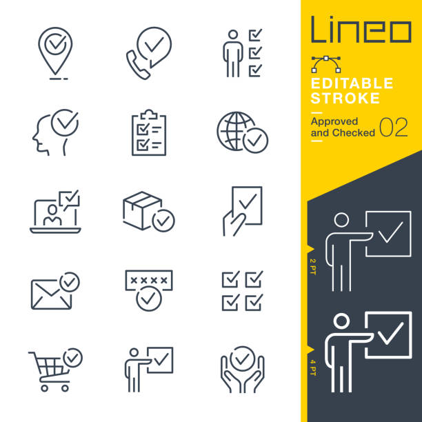 Lineo Editable Stroke - Approved and Checked outline icons Vector icons - Adjust stroke weight - Expand to any size - Change to any colour examining stock illustrations