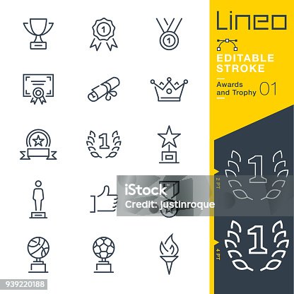 istock Lineo Editable Stroke - Awards and Trophy line icons 939220188