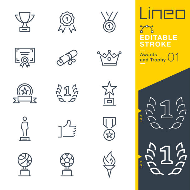 Lineo Editable Stroke - Awards and Trophy line icons Vector Icons - Adjust stroke weight - Expand to any size - Change to any colour certificates and diplomas stock illustrations