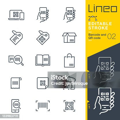 istock Lineo Editable Stroke - Barcode and QR code line icons 1339837111
