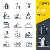 istock Lineo Editable Stroke - Buildings and Houses outline icons 1190991570