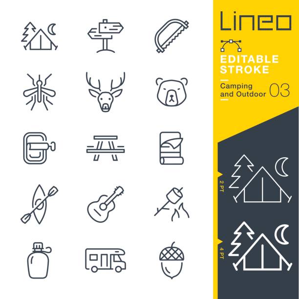 Lineo Editable Stroke - Camping and Outdoor outline icons Vector Icons - Adjust stroke weight - Expand to any size - Change to any colour hobbies stock illustrations