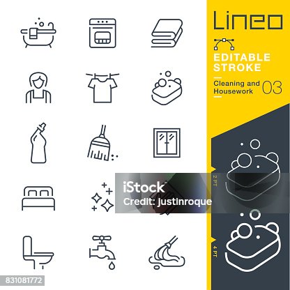 istock Lineo Editable Stroke - Cleaning and Housework line icons 831081772