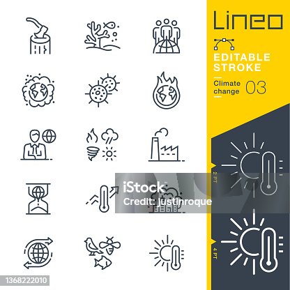 istock Lineo Editable Stroke - Climate change line icons 1368222010