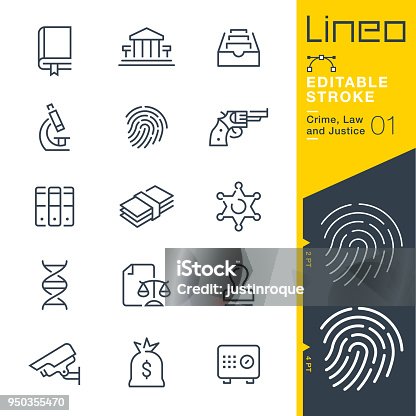 istock Lineo Editable Stroke - Crime, Law and Justice line icons 950355470