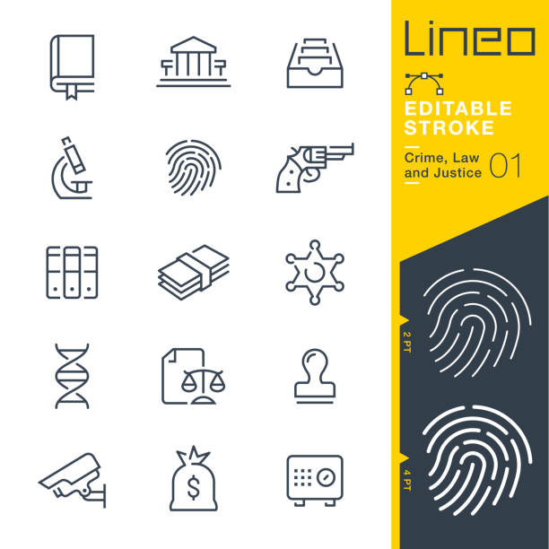 Lineo Editable Stroke - Crime, Law and Justice line icons Vector Icons - Adjust stroke weight - Expand to any size - Change to any colour bill legislation stock illustrations