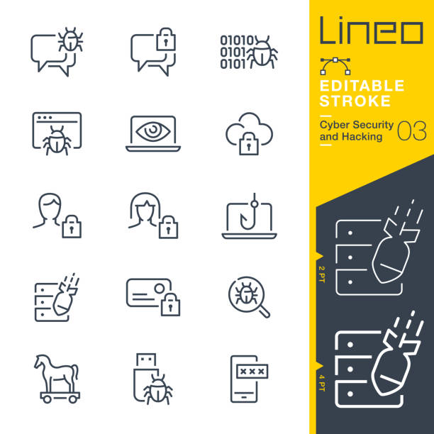 Lineo Editable Stroke - Cyber Security and Hacking outline icons Vector icons - Adjust stroke weight - Expand to any size - Change to any colour phishing stock illustrations