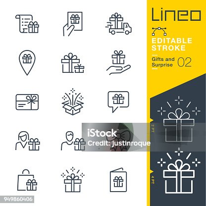 istock Lineo Editable Stroke - Gifts and Surprise line icons 949860406