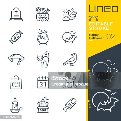 istock Lineo Editable Stroke - Happy Halloween line icons 1048268260