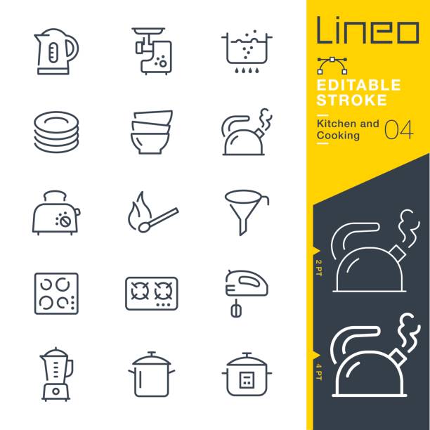 Lineo Editable Stroke - Kitchen and Cooking line icons Vector Icons - Adjust stroke weight - Expand to any size - Change to any colour cooking symbols stock illustrations