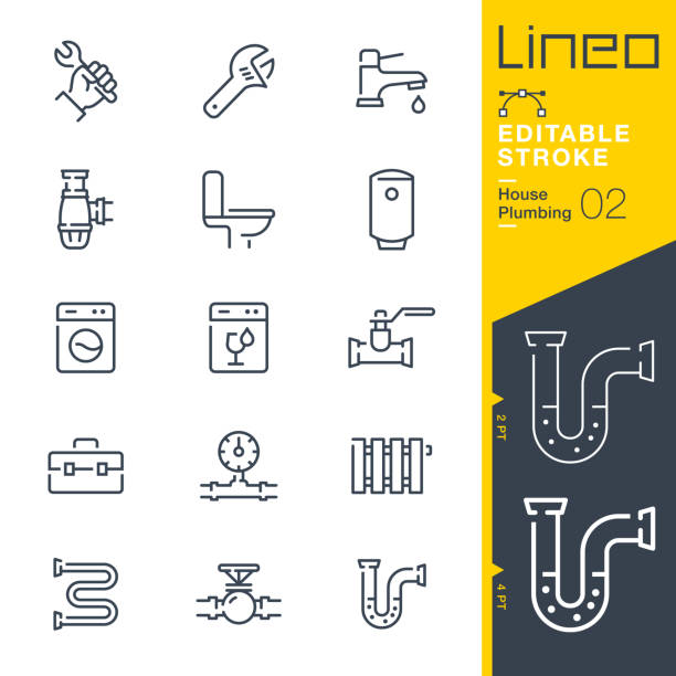 lineo editable stroke - sanitärliniensymbole - handwerker stock-grafiken, -clipart, -cartoons und -symbole