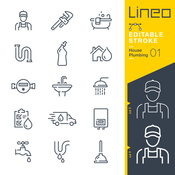 Lineo Editable Stroke - Plumbing line icons Vector Icons - Adjust stroke weight - Expand to any size - Change to any colour leaking stock illustrations