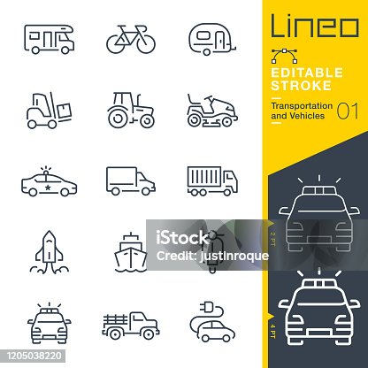 istock Lineo Editable Stroke - Transportation and Vehicles outline icons 1205038220