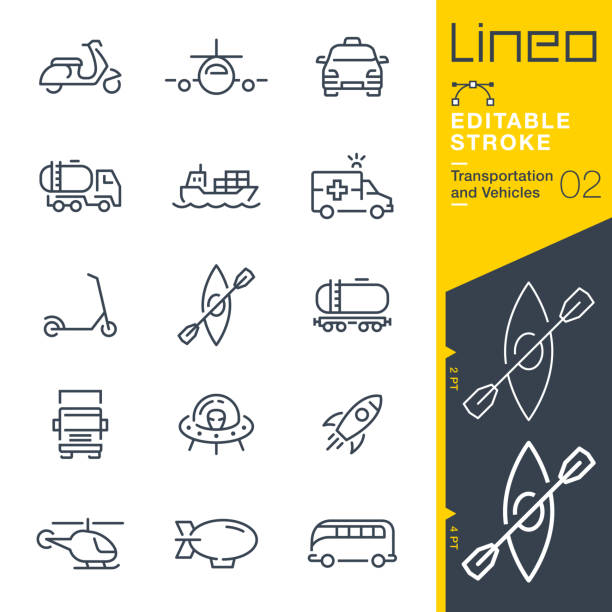 Lineo Editable Stroke - Transportation and Vehicles outline icons Vector icons - Adjust stroke weight - Expand to any size - Change to any colour airplane symbols stock illustrations