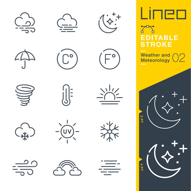 lineo editable stroke - wetter- und meteorologie-liniensymbole - wind stock-grafiken, -clipart, -cartoons und -symbole
