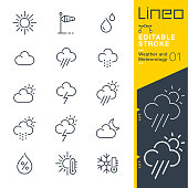 istock Lineo Editable Stroke - Weather and Meteorology line icons 1163150190